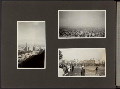 Blik op Caïro en de Al Azharmoskee (l) Caïro overzicht (r.b.) Plein in Cairo met, Bestanddeelnr 822 28
