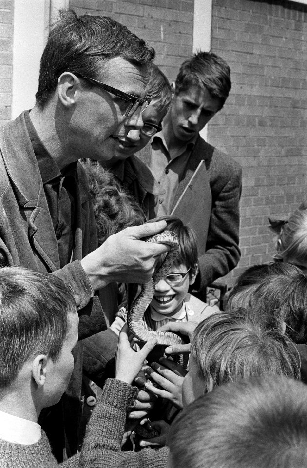 Blinde kinderen bezoeken Artis te Amsterdam Hans Rensebrink toont de kinderen e, Bestanddeelnr 915-2961