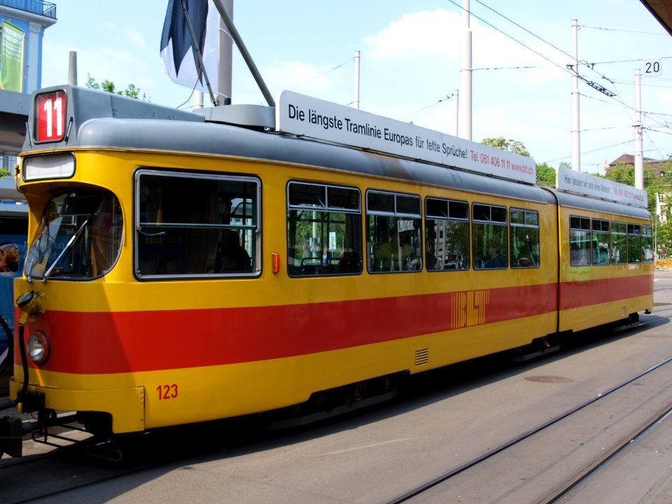 BLT Tram car 123, line 11 at Basel, Switzerland p1