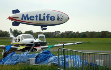 Blimp making practice landing runs at local NJ airport