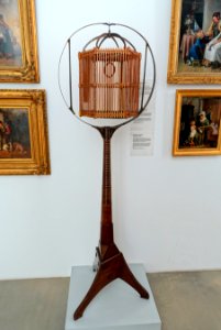 Birdcage with stand, Germany, 1850-1900, birch, plywood, brass - Germanisches Nationalmuseum - Nuremberg, Germany - DSC03329
