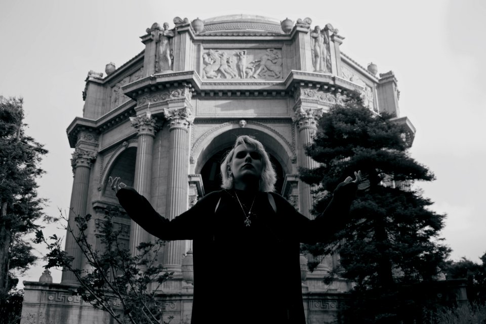 Black and white portrait of Val at the Palace of Fine Arts 003