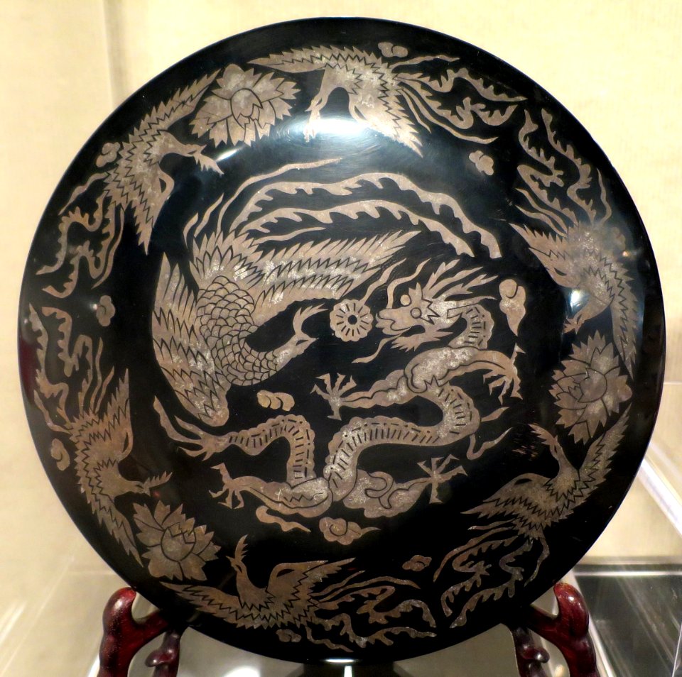 Black lacquer box from China, lacquer on wood with silver, 20th century, East-West Center