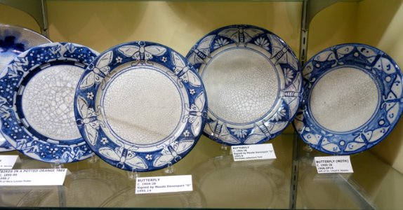 Birds, butterflies, and moth patterns - Dedham Pottery - Dedham Historical Society - Dedham Massachusetts - DSC04287