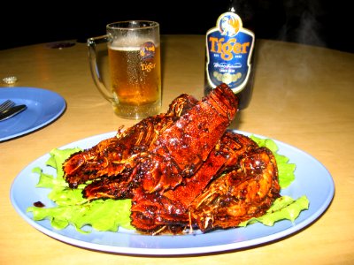 Black pepper crab and Tiger beer
