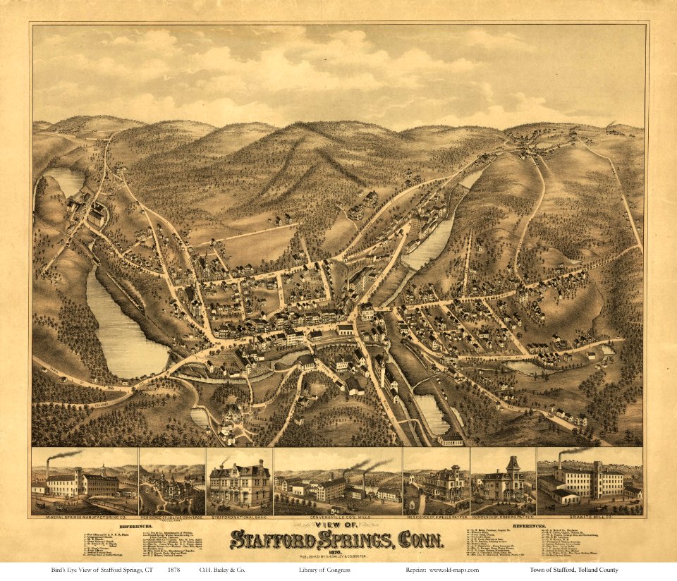 Bird's eye view of Stafford Springs, Connecticut, by O.H. Bailey & Co., Boston, 1878