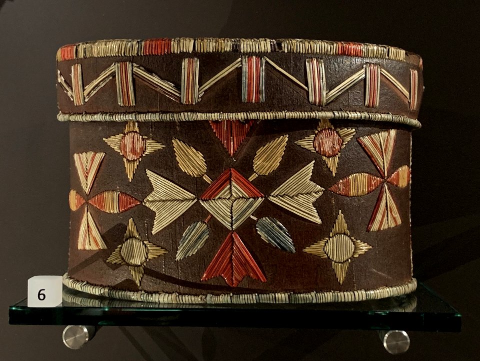 Birchbark box with porcupine quillwork, Canada, 19th century, at the National Museum of Scotland