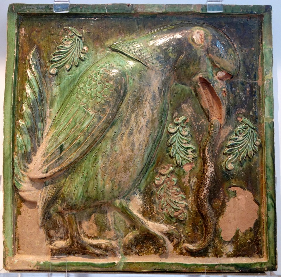 Bird devouring snake tomb tile, China, 550-600 AD, glazed earthenware - Royal Ontario Museum - DSC04069