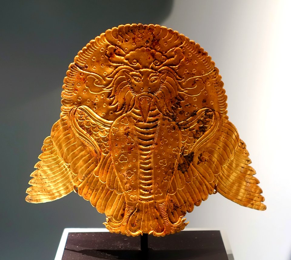 Bird plaque, China, Liao dynasty, 907-1125 AD, gilt bronze - Middlebury College Museum of Art - Middlebury, VT - DSC08220