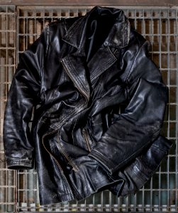 Black worn leather jacket