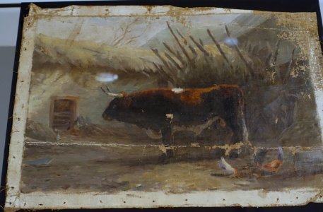 Bull Standing with Chickens, by Frank Reaugh, undated, oil on canvas - Harry Ransom Center - University of Texas at Austin - DSC08473