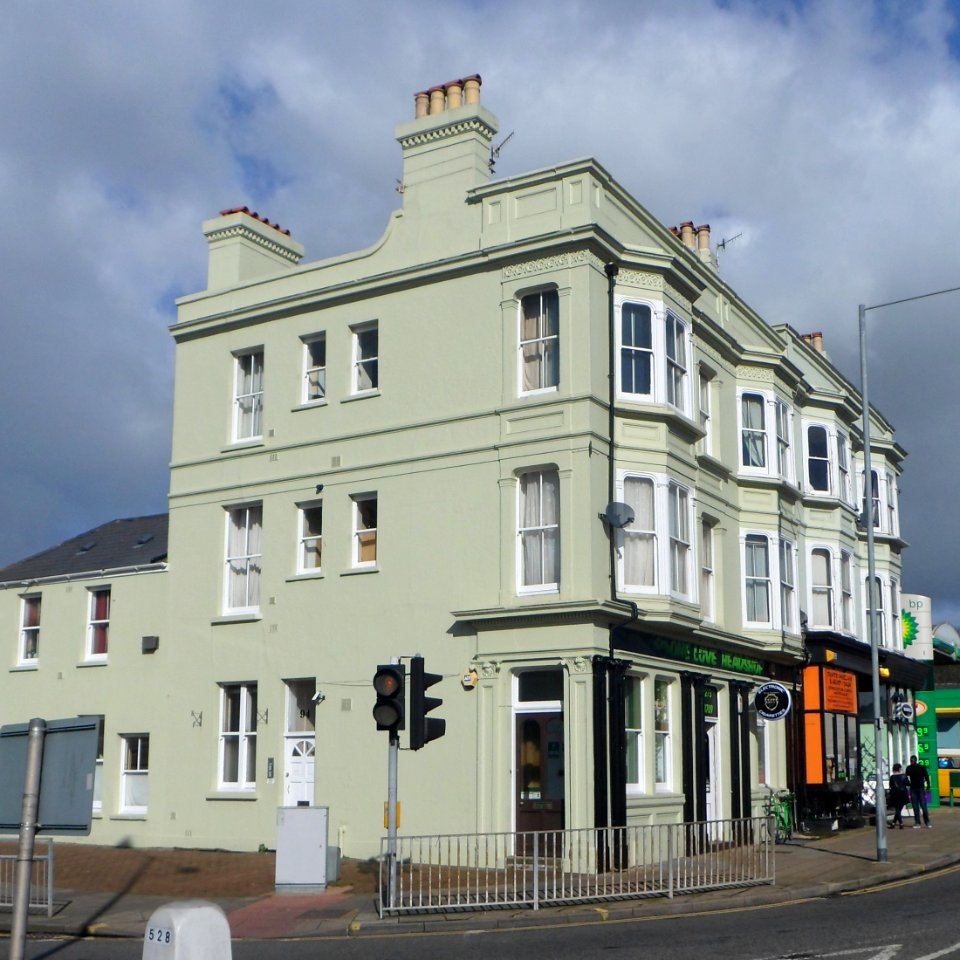 Buildings in Middle of Vogue Gyratory, Brighton (February 2014)