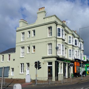 Buildings in Middle of Vogue Gyratory, Brighton (February 2014)