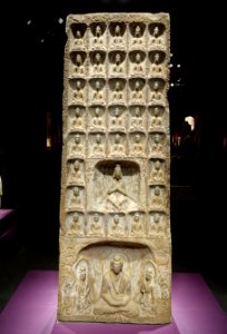 Buddhist stele with the Thousand Buddha motif, Northern Wei dynasty, early 6th century AD, probably 521 AD, sandstone with traces of paint, view 2 - Arthur M. Sackler Gallery - DSC05202