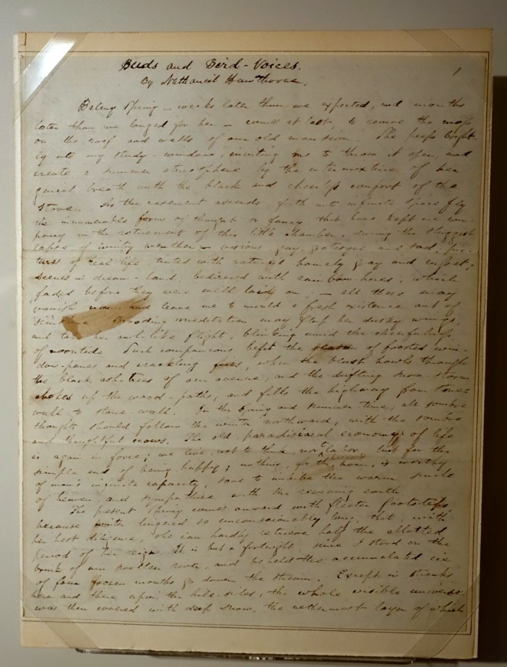 Buds and Bird Voices, manuscript by Nathaniel Hawthorne, before 1843 - Peabody Essex Museum - Salem, MA - DSC05061