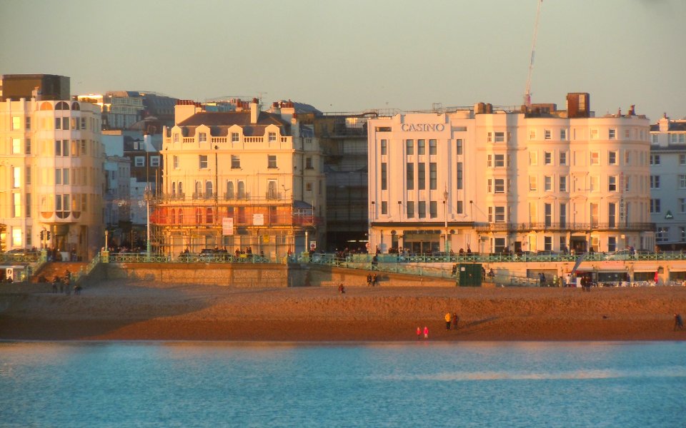 Buildings on Brighton Seafront (January 2017, seen from Palace Pier at sunset) (4)
