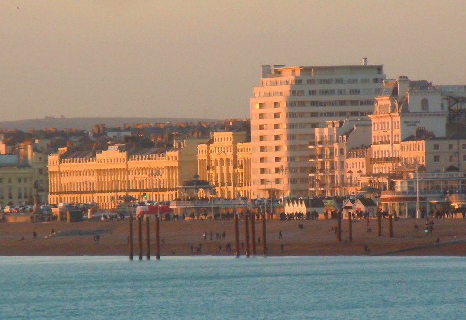 Buildings on Brighton Seafront (January 2017, seen from Palace Pier at sunset) (7)