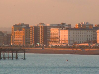 Buildings on Brighton Seafront (January 2017, seen from Palace Pier at sunset) (9)