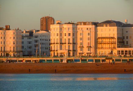 Buildings on Brighton Seafront (January 2017, seen from Palace Pier at sunset) (3)