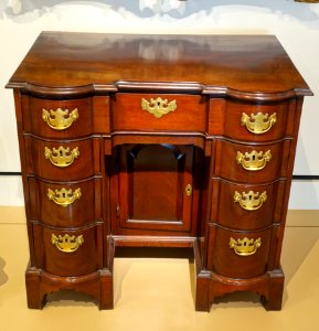 Bureau table, Boston or Salem, Massachusetts, 1740-1750, mahogany, pine, cedar, brass - Peabody Essex Museum - DSC06666