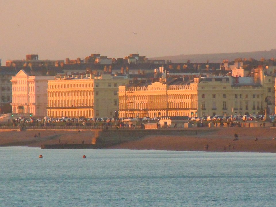 Buildings on Brighton Seafront (January 2017, seen from Palace Pier at sunset) (8)