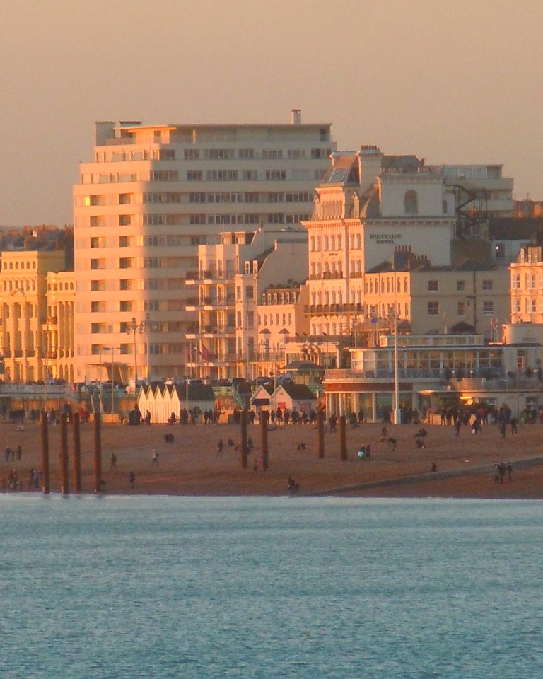 Buildings on Brighton Seafront (January 2017, seen from Palace Pier at sunset) (6)