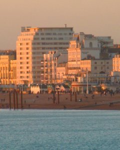 Buildings on Brighton Seafront (January 2017, seen from Palace Pier at sunset) (6)
