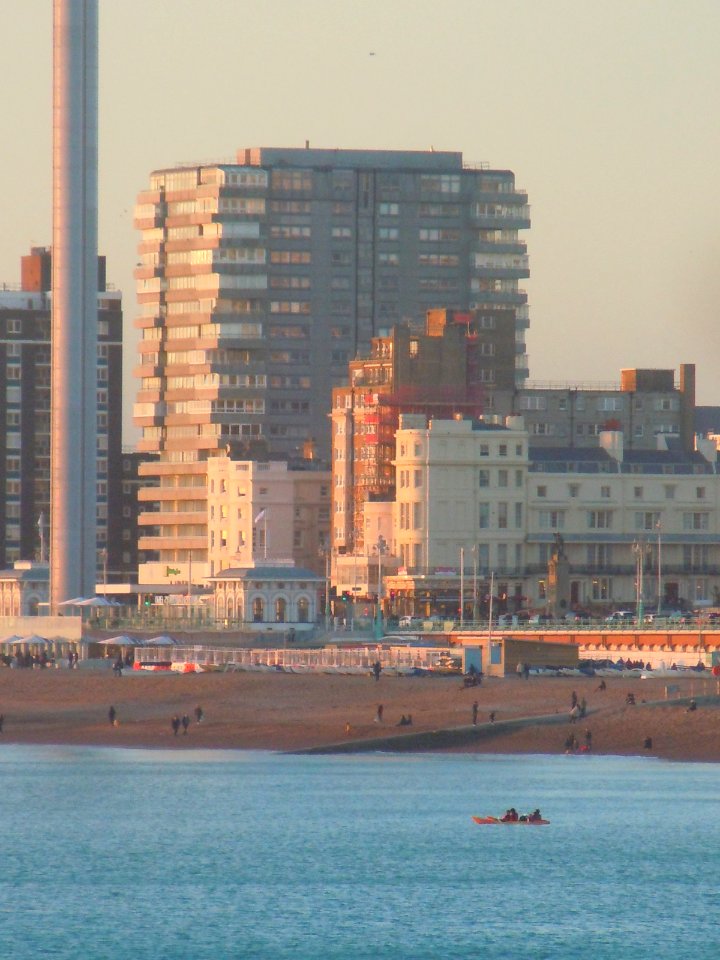 Buildings on Brighton Seafront (January 2017, seen from Palace Pier at sunset) (5)