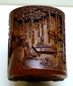 Brushpot with depiction of the Seven Sages of the Bamboo Grove, China, Qing dynasty, 17th-18th century AD, bamboo - Ethnological Museum, Berlin - DSC01999