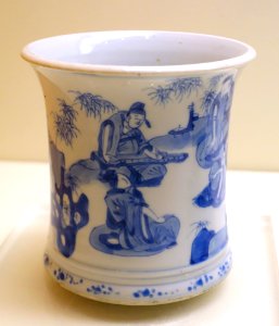 Brushpot with depiction of the Seven Sages of the Bamboo Grove, China, Qing dynasty, Kangxi period, 1662-1722 AD, blue and white porcelain - Ethnological Museum, Berlin - DSC01997
