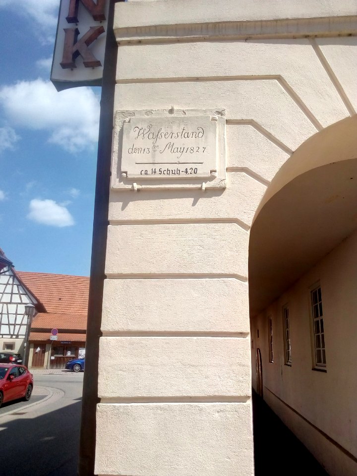 Bruchbach, Stein, Hochwassermarke 13. Mai 1827