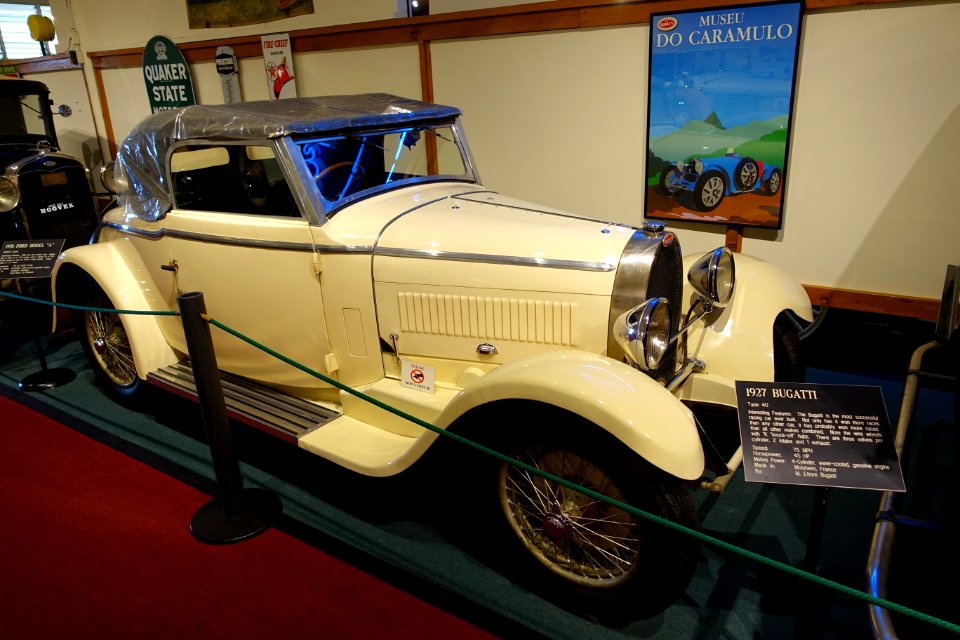 Bugatti Type 40, 1927, made by M. Ettore Bugatti, Molsheim, France, 45 HP, 4 cylinder, gasoline engine - Luray Caverns Car and Carriage Museum - Luray, Virginia - DSC01334