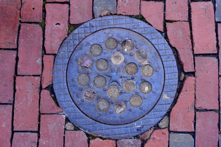 Bubbles and star in grid ring street hole cover - Beacon Hill - Boston, MA - DSC02213