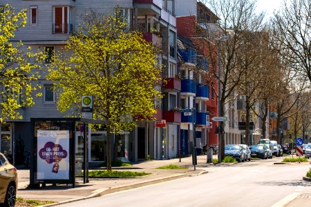 Bushaltestelle Loretto in Tübingen im Frühling 2021 in Fahrtrichtung Hauptbahnhof