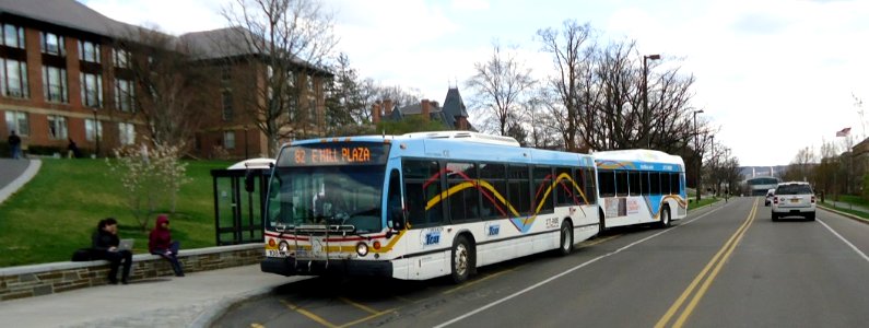 Buses and students at Cornell University