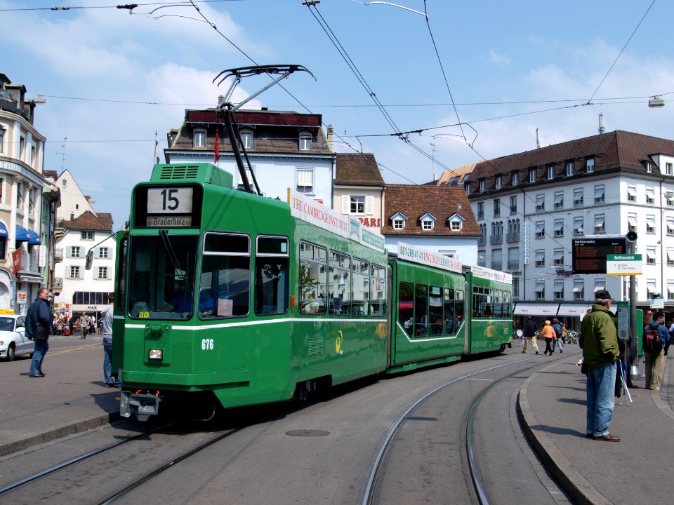 BVB Tram car 676, line 15 towards Bruderholz at Basel, Switserland