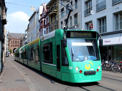 BVB Tram car 322, line 8 towards Neuweilerstrasse at Basel, Switserland p02