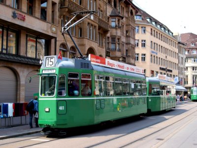 BVB Tram car 461, line 15 towards Bruderholz at Basel, Switzerland