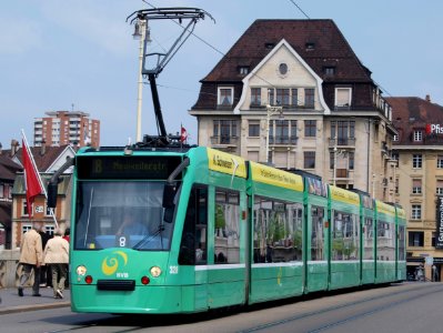 BVB Tram car 328, line 8 towards Neuweilerstrasse at Basel, Switserland p03