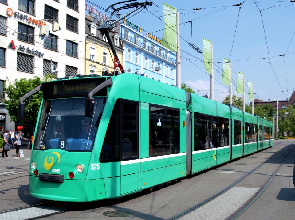 BVB Tram car 325, line 8 towards Neuweilerstrasse at Basel, Switserland p02