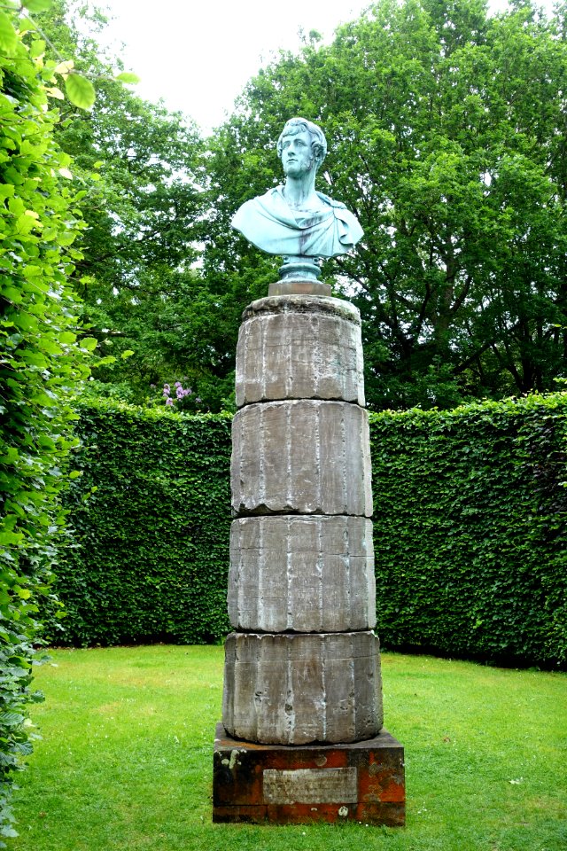 Bust of the 6th Duke of Devonshire, atop a column from the Temple Of Poseidon, Cape Sounion, with inscription by George Howard, 7th Earl of Carlisle - Chatsworth House - Derbyshire, England - DSC03588