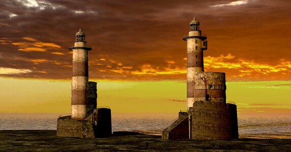 Afterglow sea lighthouses