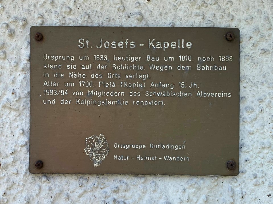 Burladingen, St. Josef-Kapelle, Schild