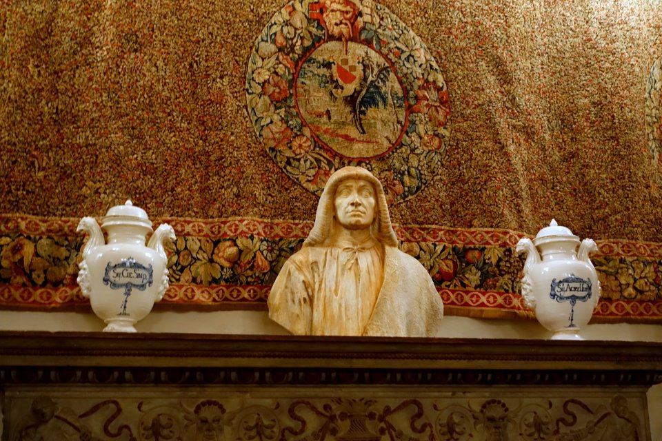 Bust, jars, and tapestry in the Dining Room - Vizcaya Museum and Gardens - Miami, Florida - DSC08404