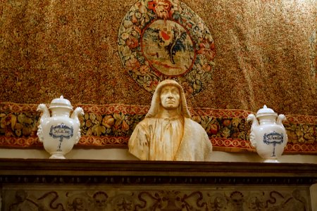 Bust, jars, and tapestry in the Dining Room - Vizcaya Museum and Gardens - Miami, Florida - DSC08404