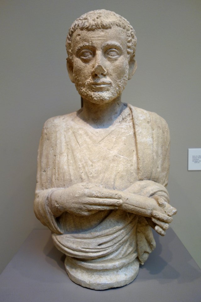 Bust of a Man Holding a Scroll, Roman, Eastern Empire, 3rd century AD, limestone - Chazen Museum of Art - DSC01909