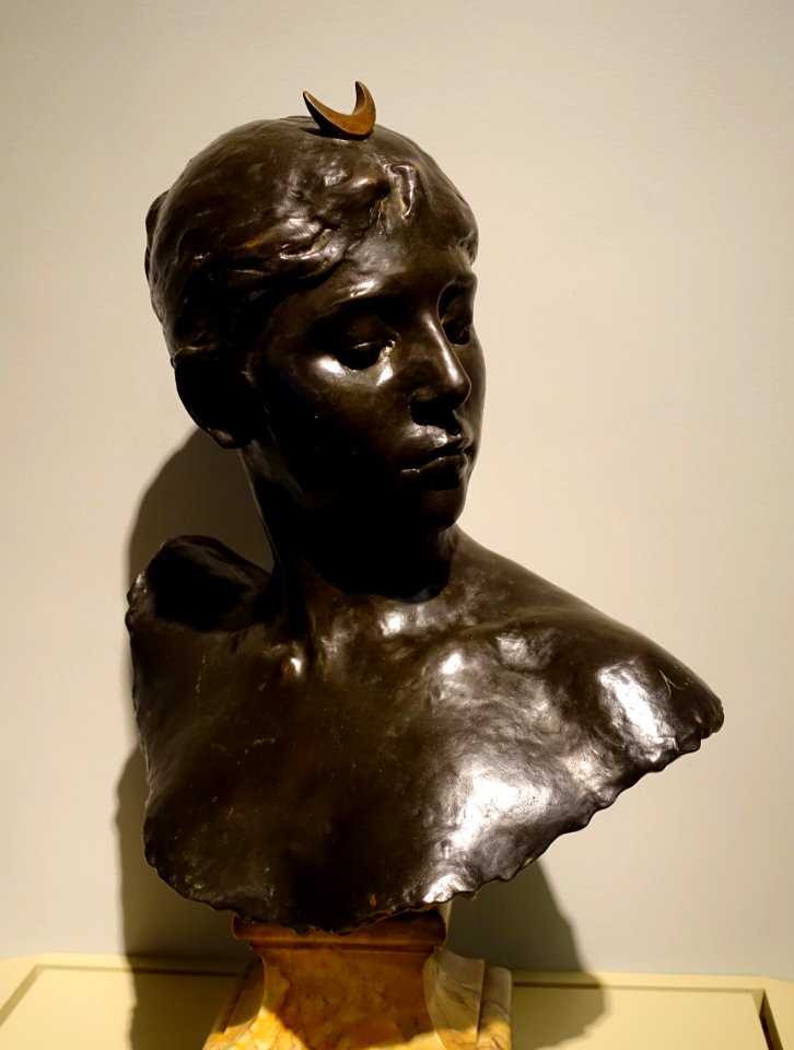 Bust of Diana by Jean Alexandre Joseph Falguiere, French, 1880s, bronze, view 1 - Middlebury College Museum of Art - Middlebury, VT - DSC08254