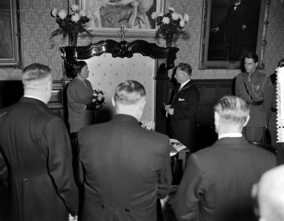 Burgemeester Freijters spreekt de koningin toe, Bestanddeelnr 907-5132