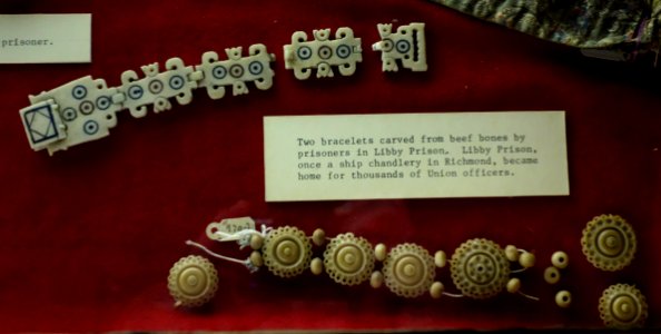 Bracelets carved from beef bones in Libby Prison - Fairbanks Museum and Planetarium - DSC04258