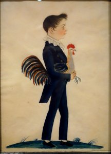 Boy Holding a Rooster, by Jacob Maentel, York, Lebanon, or Lancaster County Pennsylvania, 1815-1825, watercolor and ink on paper - Winterthur Museum - DSC01335